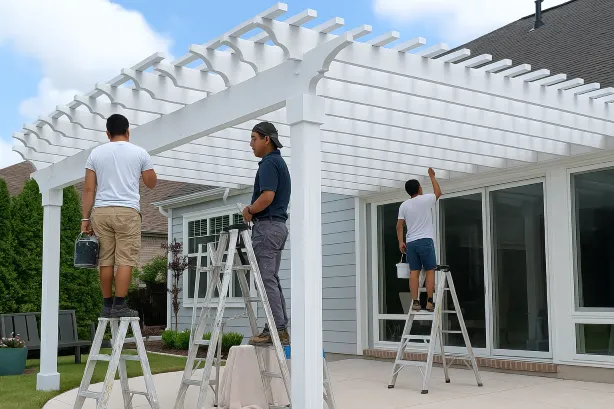 Custom pergola construction and professional painting in Richlands, NC backyard