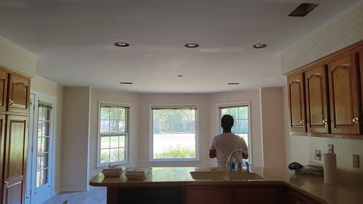 Popcorn ceiling removal, drywall repair and painting in Chadwick Shores, NC home